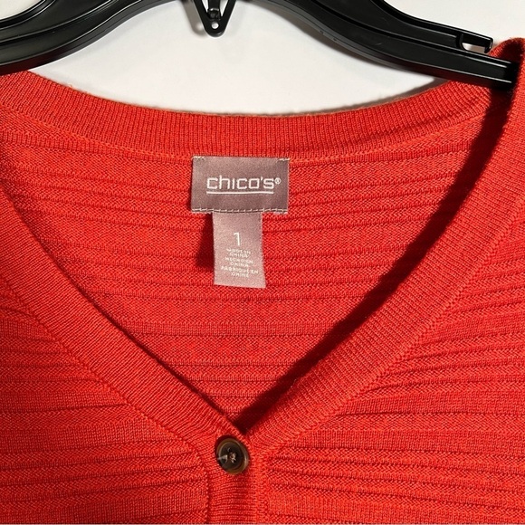 Chico's Burnt Orange V Neck Ribbed 3 Button Sweater - Picture 6 of 8